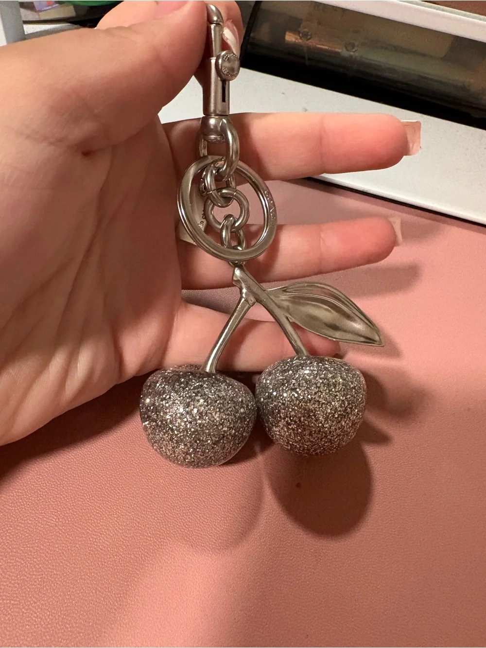 Coach Silver Glitter Cherry Key Charm